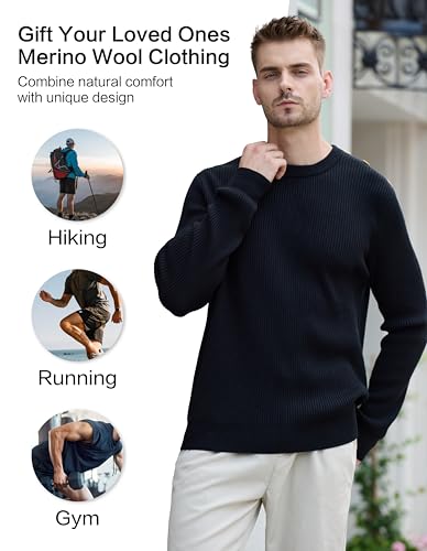 Button-Accented Shoulders Mens Wool Sweaters for Work Office, Soft Warm Knit Crew Neck Pullover Sweater for Men4