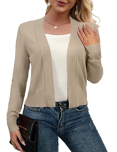 Image of AAMILIFE Women Long Sleeve Cropped Knit Sweater Cardigans Open Front Bolero Shrug