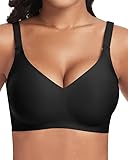 Jiuday BH ohne Bügel Push Up BH Große Brüste Starker Halt Bügelloser Bustier Damen Gepolstert Seamless Soft Bra ohne Buegel Bequemer T Shirt V Ausschnitt Bralette (Schwarz,3XL)
