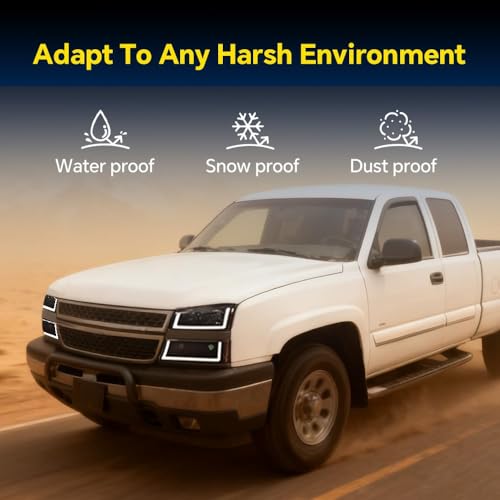 Image of GRAND ORANGE LED Headlight Assembly Compatible with 2003-2006 Chevy Silverado 1500 2500 3500 HD Model, Fit Chevy Avalanche 03-06 GM250222, GM2503224 1500 2500 Smoke Lens Black Housing Amber Corner