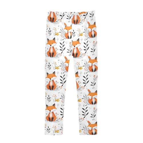 Leaf Cute Fox Girls Casual Leggings for Kids Printed Long Pant Bottoms Stretch and Soft