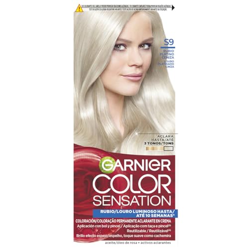GARNIER - Pack 4 Color Sensation Tinte Permanente S9 Silver, Color Intenso y Brillo Espejo, Cobertura 100% de Canas con Aceites Florales