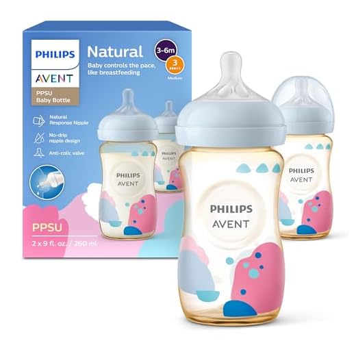 Philips Avent PPSU Natural Baby Bottles with Medium Flow Nipples (Flow 3), 9oz, with Decoration, 2-Pack, SCY943/02