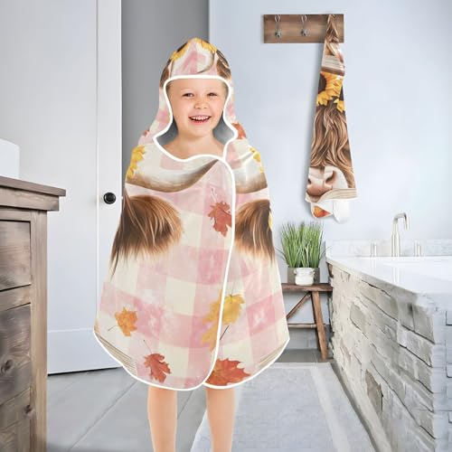 Image of A Highland Cow with Sunflowers Hooded Beach Towel for Kids, Kids Bath Hooded Towels for Boys Girls, Super Soft Absorbent Bathrobe with Hood for Swin Pool 50 inchx23.5 inch