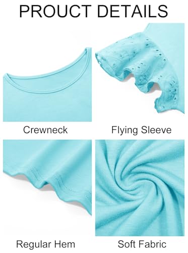 Image of Imily Bela Girls Ruffle Sleeve Shirts Crewneck Eyelet Tops 4-15 Years | Cute summer casual blouse, Soft breathable eyelet fabric with ruffle sleeves, Comfortable daily shirts for kids