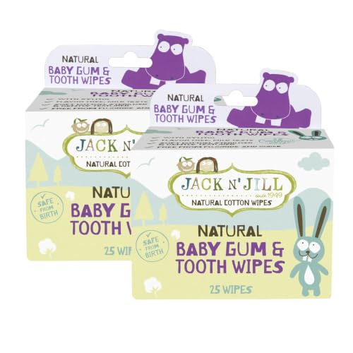 Jack N Jill Baby Gum & Tooth Natural Cotton Wipes - Baby Mouth Wipes for Teeth Tongue & Gums Contains Only Water & Xylitol Free from Fluoride & Sugar - 25 Count Individually Wrapped (Pack of 2)