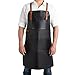 THEODORE Delantal de Cuero para Hombre -Regular. Delantal De Cuero Negro Con Tirantes De Cuero Marrón. Delantal con Espalda Cruzada.Personalización con Parche SnapOn. Delantal Con Bolsillos. Talla M-L