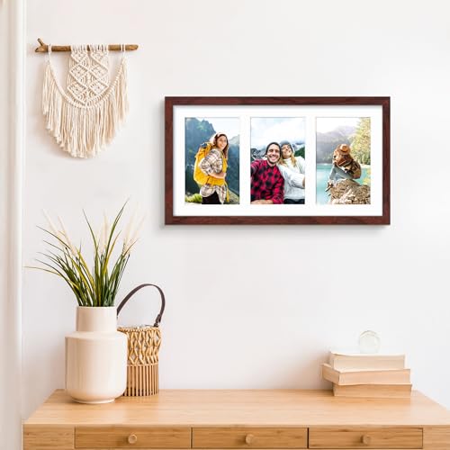 Image of DUENPY 8x14 Collage Picture Frame 4x6 Collage Picture Frame Displays Three 4x6 inch Photos or 8x14 (Without Mat) for Available Horizontal Wall Mounting Display and Vertical Redwood