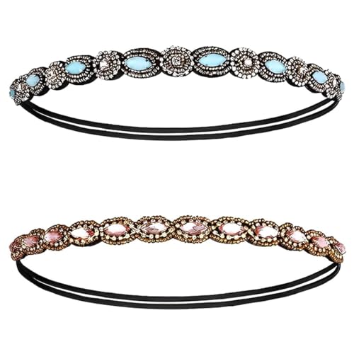 JEXOWIQ Bandas para la Cabeza Elásticas - 2 pcs 2 Estilos Bohemia Diadema Cristal Diamante de Imitación Bandas Diademas de Pelo para el Pelo Accesorios para el Cabello de la Boda para Mujer