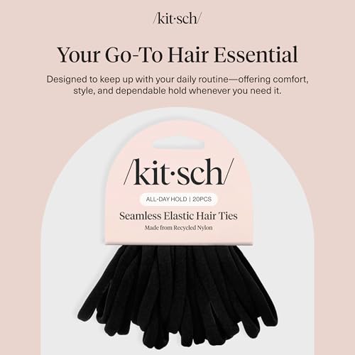 Kitsch Nylon Hair Ties No Damage, Stretchable Hair Bands, 20 Pcs, Black - image 9