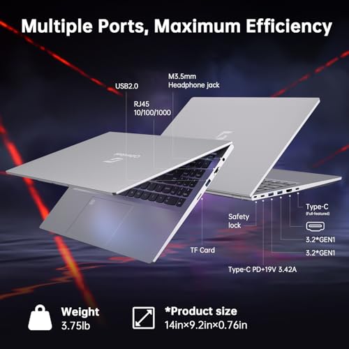 Image of CyberGeek 15.6 inch FHD IPS Business Laptop, 8 Core Intel i5-12450H (Beat i7-10750H), 16GB RAM 1TB PCIe SSD, Notebook Computer with Backlit Keyboard, Fingerprint, WiFi6+ BT5.2, Touchpad, TF Reader, Grey