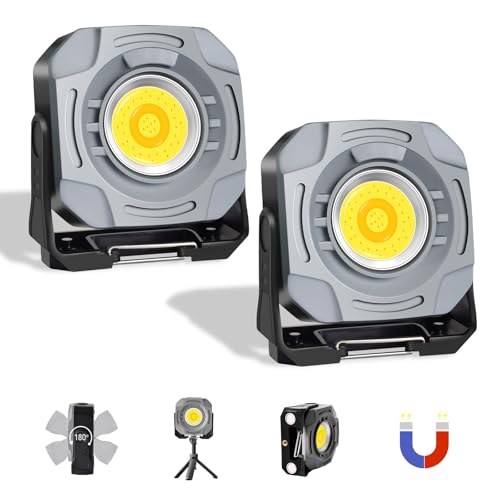 MASMEJOR Projecteur LED Rechargeable 30W 1500LM, 2 Pièces Lampe de Chantier avec 7 Modes & Batterie 4000mAh, Pivotant à 90° avec Aimants Intégrés, Idéal pour Bricolage, Camping, Pêche, Dépannage