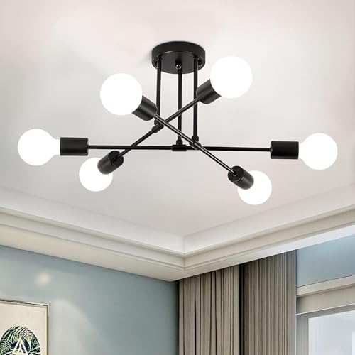 Lustre ajustável luminária de teto 6 luzes pretas modernas diâmetros 51 cm max 60 W luzes base E27 c