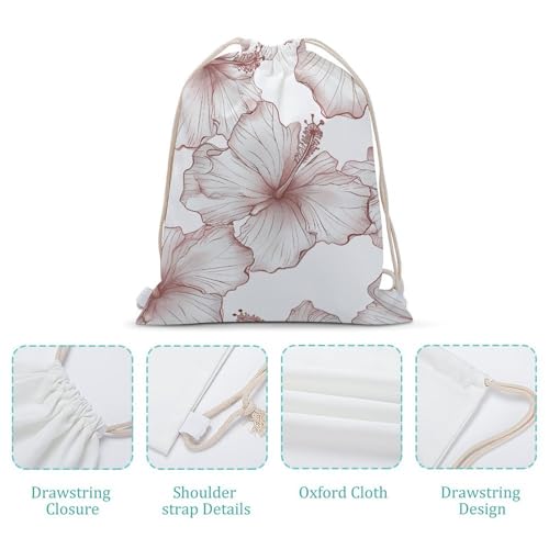 Hibiscus Flower Pattern Drawstring Backpack Gym Bag Lightweight Sackpack Gift for Hiking Travel Beach Shopping4