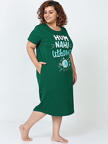 Image of 9shines Label Stylish Plus Size Hosiery Cotton Short Nighty for Women | Knee Length Night Dress with Pocket | Graphic Print Nightwear for Daily and Lounge Wear (9S-WP-Polo)