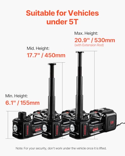 Image of VEVOR Electric Car Jack, 5 Tons /11000 lbs, Scissor Jack with Built-in Inflator, 12V Tire Change Replacement with Impact Wrench & LED Light, Portable Jack kit for Sedan, SUV, Truck
