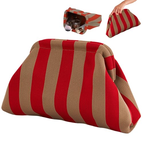 Crochet Purse 9.5x12 Inch Summer Beach Bag Stripe Woven Handbags for Women Ruched Cloud Purse Dumpling Woven Handbag for Vacation Travel2