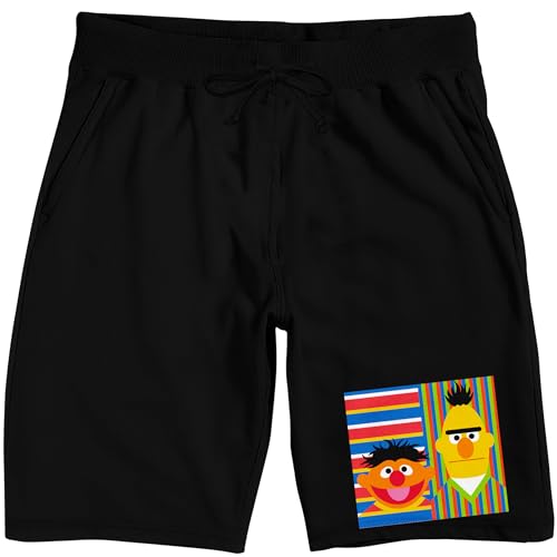 Sesame Street Ernie & Bert Striped Backgrounds Men's Black Sleep Pajama Shorts