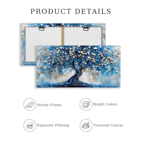crmotu Tree of Life Large Wall Art for Living Room, Blue Tree Canvas Decor Paintings Abstract Art Prints, Neutral Navy Blue Pictures Wall Decor for Bedroom Bathroom Office Modern Home Decor 30"X60"