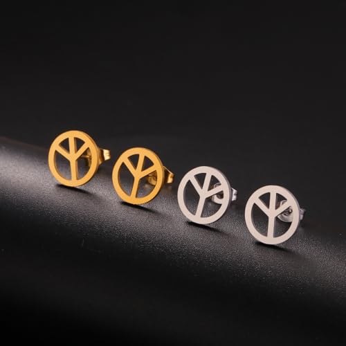 TEAMER Peace Sign Symbol Stud Earrings Stainless Steel Geometric Peace Symbol Stud Earrings Hippie Jewelry For Women4