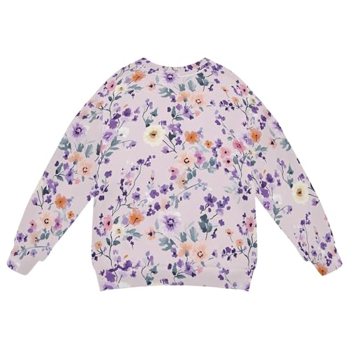 JUNZAN Cartoon Cute Flowers Purple Big Boys Pullover Hoodie Fleece Sweatshirts for Boys Party 4T2