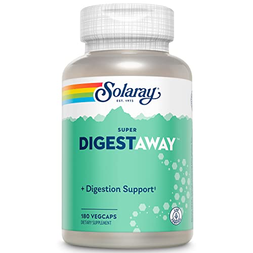 Image of SOLARAY Super Digestaway Digestive Enzymes - Pancreatin, Papain, Ginger, Pepsin, Betaine HCl, Aloe Vera, and More - Digestion & Nutrient Absorption Support - Lab Verified - 180 VegCaps