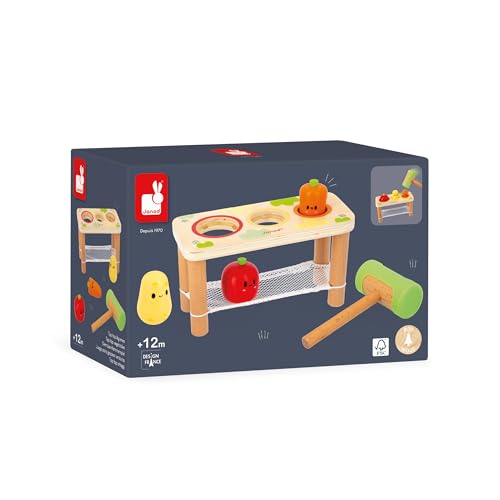 Image of Janod Farm My First Tap Tap Table - Vegetable Pouding Bench - Ages 12 Months - 3 Years - J03309