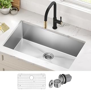 Kraus KHU100-32 Standart PRO 16 Gauge Undermount Single Bowl Stainless Steel Kitchen Sink, 32 Inch
