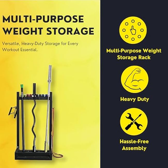 HulkFit Multi-Purpose Weighted Bar Storage Rack for Workout Equipment Accessories and Attachments, Black