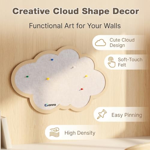 Image of Cute Cloud Felt Bulletin Board for Wall, Self-Adhesive Pin Board with 30 Pushpins, Message Display Board for Notes Photos Office Home Decor (Beige)