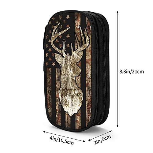 Image of YETTA YANG Camo Camouflage American Flag Brown Cool Deer Hunting Pencil Box Case for Pen Holders Office Supplies Big Capacity large