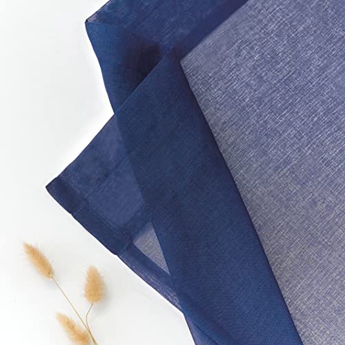 Image of MYSTIC-HOME Sheer Curtains 63 Inch Length 2 Panels Navy Blue, Rod Pocket Voile Drapes for Living Room, Bedroom, Window Treatments Semi Crinkle Curtain Panels for Yard, Patio, Villa, Parlor, 52 inchx 63 inch.