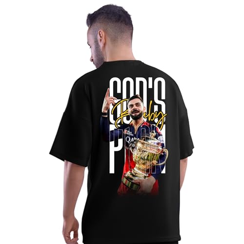 Image of DUDEME Oversized Virat T Shirt | Black Virat Kohli Tshirt Sports Wear | Stylish Oversized 100% Cotton Sports Tshirt for Men & Women