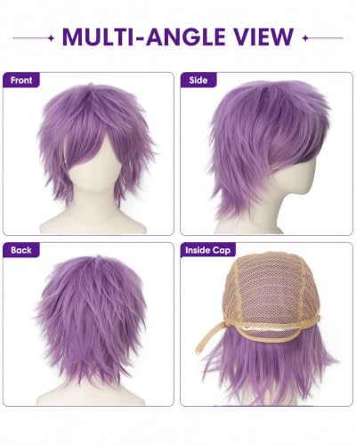 Image of Rose bud Light Purple Anime Wig Cosplay Layered Wigs with Bangs for Women Men