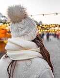VIVISENCE Dame Bommel Mütze Kopfbedeckung Winter Warm Dick Gemustert 7014, In EU Hergestellt
