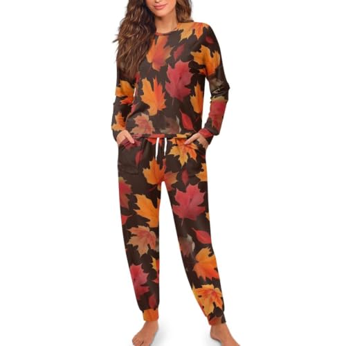 Image of Women's Pajamas Set Soft 2 Piece Loungewear Long Sleeve Pj Set Matching Sleepwear with Pockets for Women Plus Size