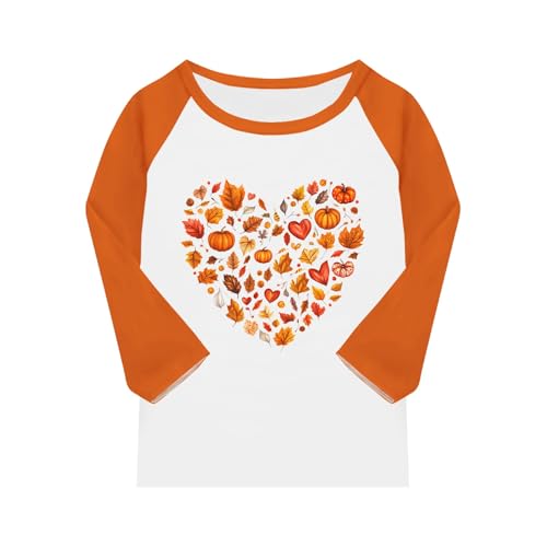 Girls Halloween Pumpkin Graphic Raglan T-Shirt 3/4 Sleeve Casual Top Comfortable Soft Tee Fall Outfit2