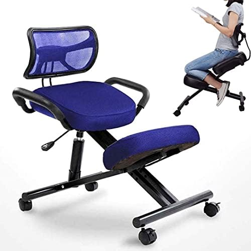 Ergonomic Kneeling Chair with Back Support, Adjustable High Stool Rollers for Home and Office, Improves Posture Angled Seat Thick Cushions (D)
