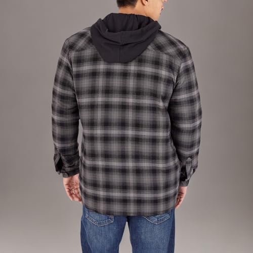 Dickies Men's Big-Tall Relaxed Fleece Hooded Flannel Shirt Jacket Work Utility Outerwear, Black Ombre Plaid, L - Image 2