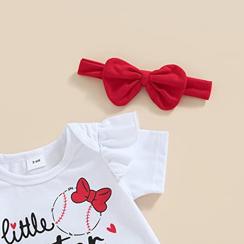 Newborn Baby Girl Baseball Clothes Little Sister Biggest Fan Romper Short Sleeve Top Shorts Set Headband 3Pcs Outfit4