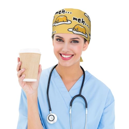 Image of Cute Pug Dog Print Working Cap Scrub Cap with Sweatband,Adjustable Fashion Bandage Tie Back Hat Headwear for Women Men