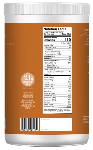 Just Hemp Foods Hemp Protein Powder Plus Fiber, Non-GMO Verified with 11g of Protein & 11g of Fiber per Serving, 16 oz - Packaging May Vary - Image 3