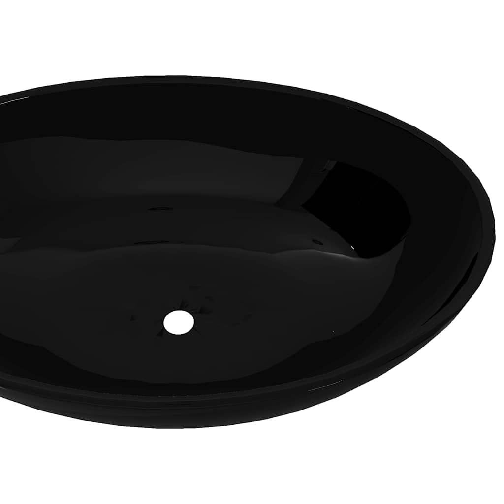 Keramik Waschtisch Waschbecken Oval Schwarz 40 x 33 cm Aufsatzbecken für Badezimmer Gäste WC mit Ablauf 4,5 cm Modernes Design Handwaschbecken Sanitärarmatur