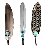MAOFENG 3PCS Hat Natural Feathers Assorted Turquoise Hat Feathers for DIY Craft Fedora Cowboy Oktoberfest Trilby Hats Holiday Party Accessories Decorations