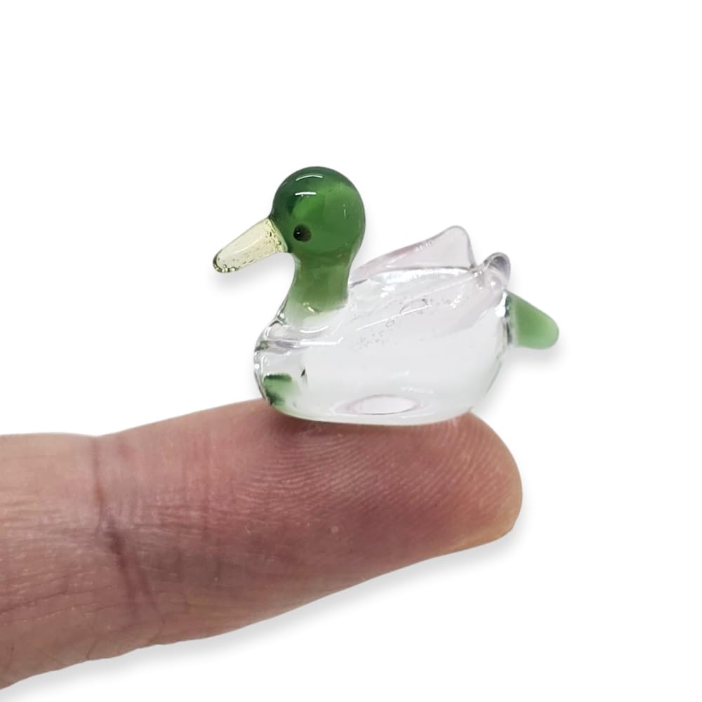 ChangThai Design 1" Green White Clear Duck Artistic Blown Glass Figurine Premium Hand-Blown Statue Tabletop Decoration Unique Collectible for Adult Collectors Handcrafted Elegant Home Room Decor