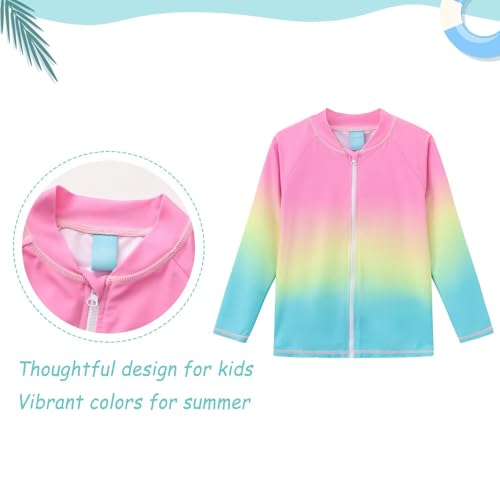 Image of Girls Swim Shirts, Long Sleeve Rash Guard Swimsuits with Full Zipper Sun Protection Bathing Suit Quick Dry Swimwear for Kids