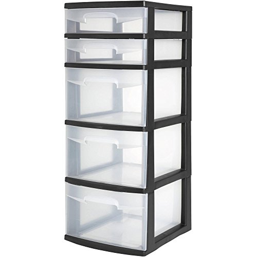 Sterilite 5 Drawer Tower Plastic Space Saving Home Storage Organizer (2 Pack)