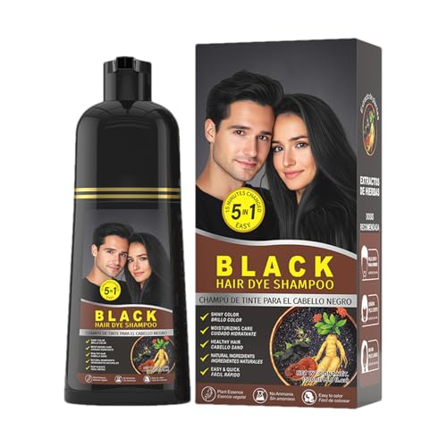 wiroouia Champú De Tinte Para Cabello Negro,Cobertura Hidratante para Canas - 500ml Champú Anti-Canas Perfumado Para Mujeres y Hombres Cabello Rizado Fino Grueso Barba Cuidado Diario Salón En Casa