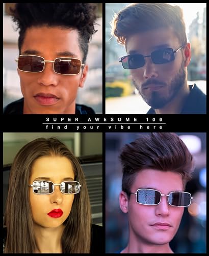 SA106 Mens Retro Vintage Narrow Rectangular Pimp Metal Sunglasses2