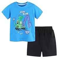 IjnUhb Conjunto de camiseta e shorts de manga curta de algodão com desenho animado para meninos de 2 a 7 anos, Escavadeira Dino, 4 Anos